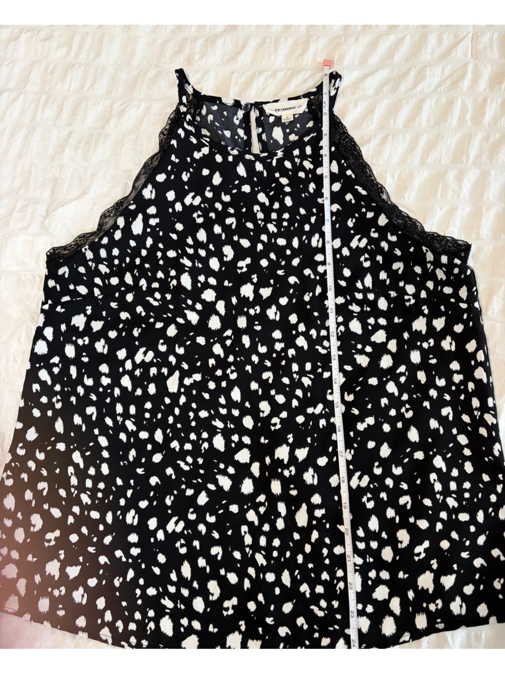 eesome Black & White Printed Halter Tank with Lace Sides - Picture 11 of 16